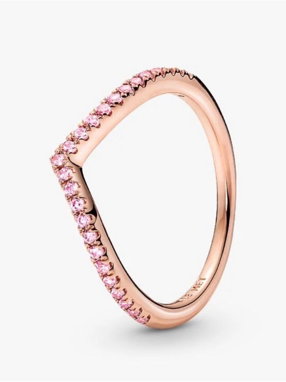 Pandora Timeless Wishbone Sparkling Pink Ring 14k rose gold plating